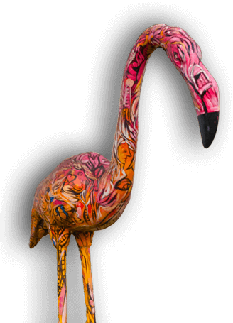 Colorful flamingo statue